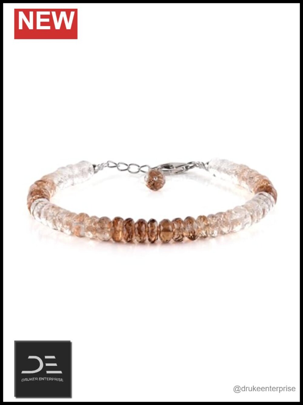 Natural Imperial Topaz Sterling Silver Rondelle Bracelet Healing Crystal Women